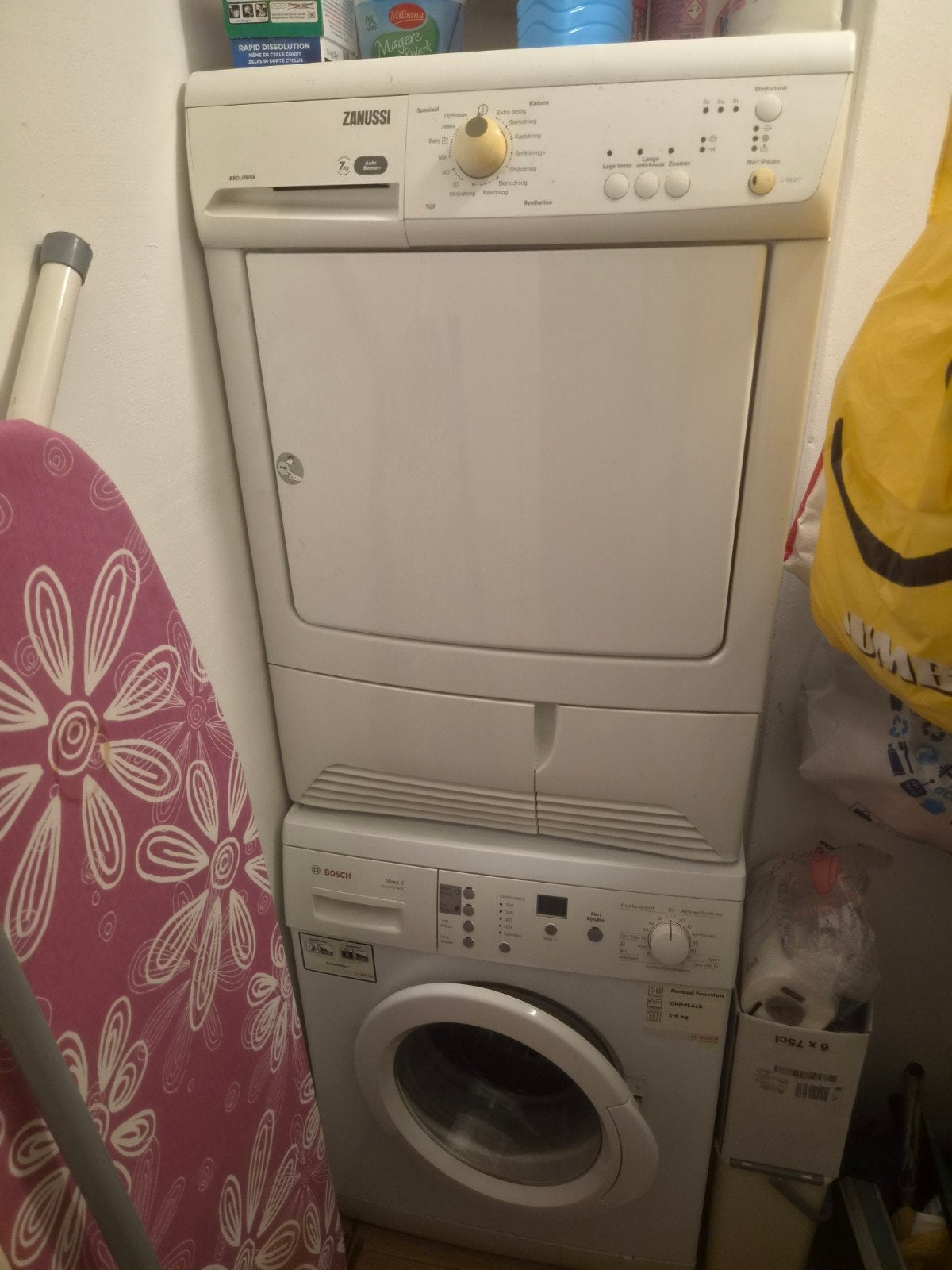 Zanussi condensdroger set  7kg en Bosch wasmachine 6kg, 6 tot 8 kg, Gebruikt, Luchtafvoer, Ophalen of Verzenden