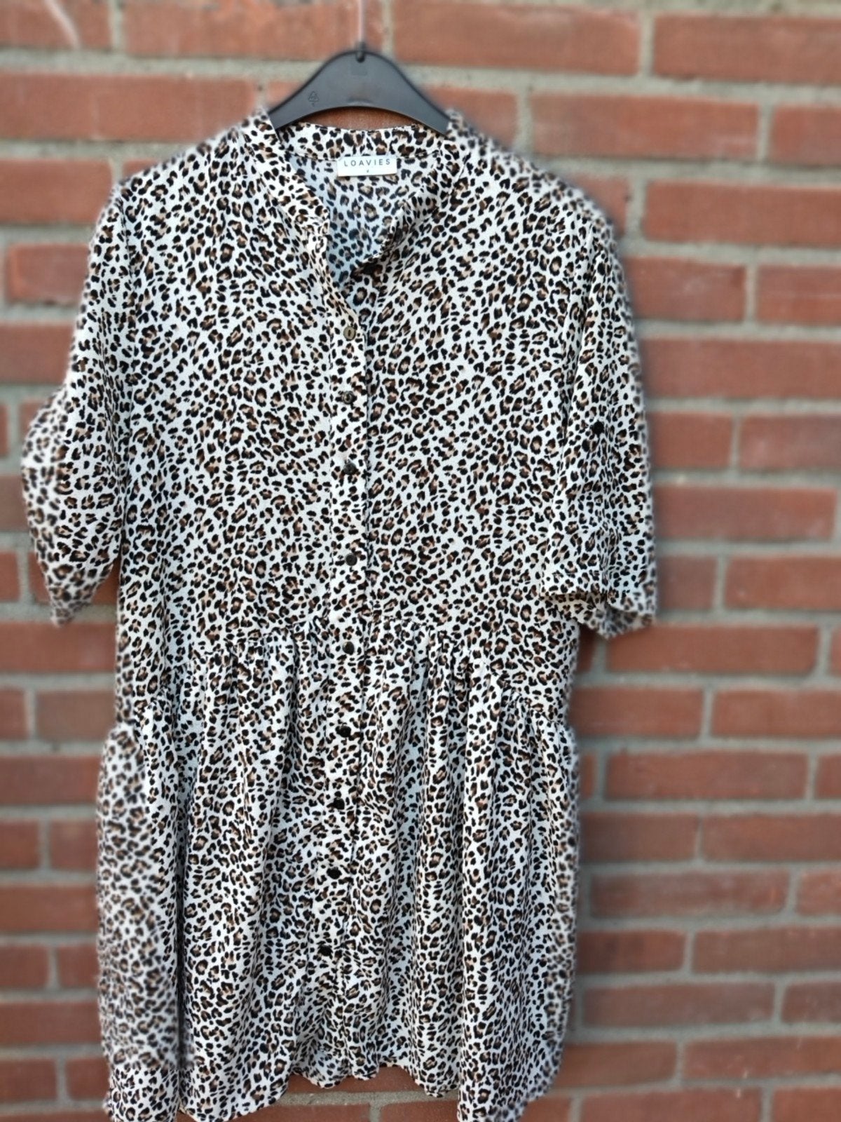 Loavies Luipaardprint Jurk Maat M, Maat 38/40 (M), Beige, Ophalen of Verzenden, Knielengte