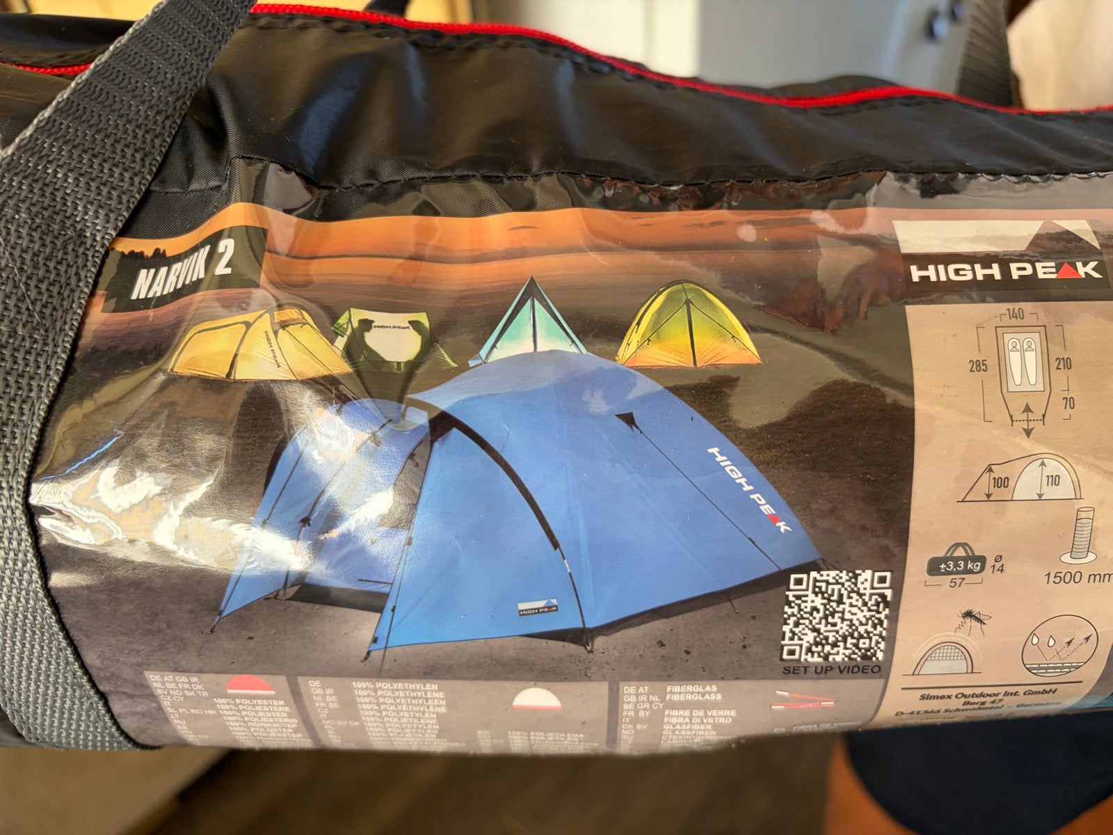 High Peak Narvik 2 koepeltent - Ideaal voor kamperen, Caravans en Kamperen, Ophalen, Zo goed als nieuw, Tot en met 2