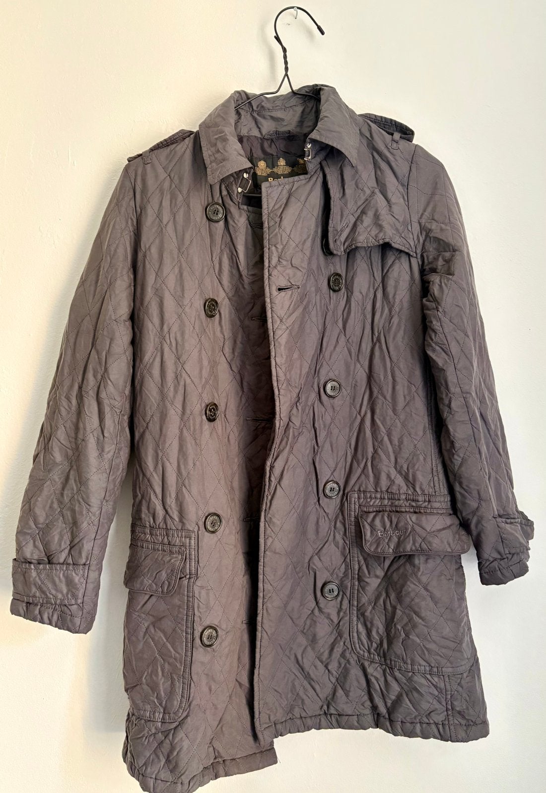 PRACHTIGE LANGE BARBOUR MANTEL GRIJS DIAMOND QUILTED DAMES S, Kleding | Dames, Barbour, Ophalen of Verzenden, Maat 36 (S), Grijs