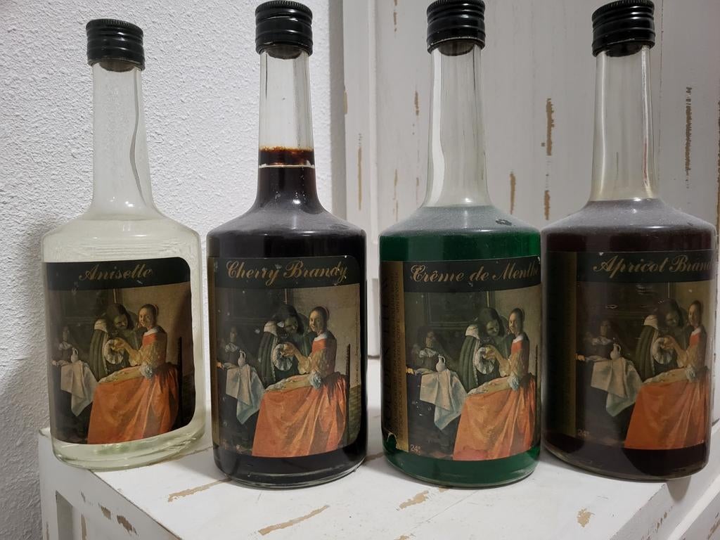 Vintage Likeur Flessen met Vermeer afbeelding, Ophalen of Verzenden, Gebruikt, Overige materialen, Overige typen