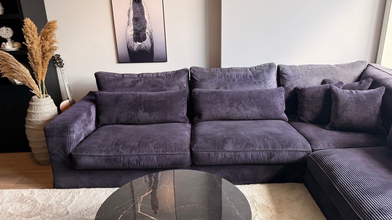 Grote loungebank in ribstof - 320 cm breed, Ophalen, Gebruikt, 100 tot 125 cm, Hoekbank