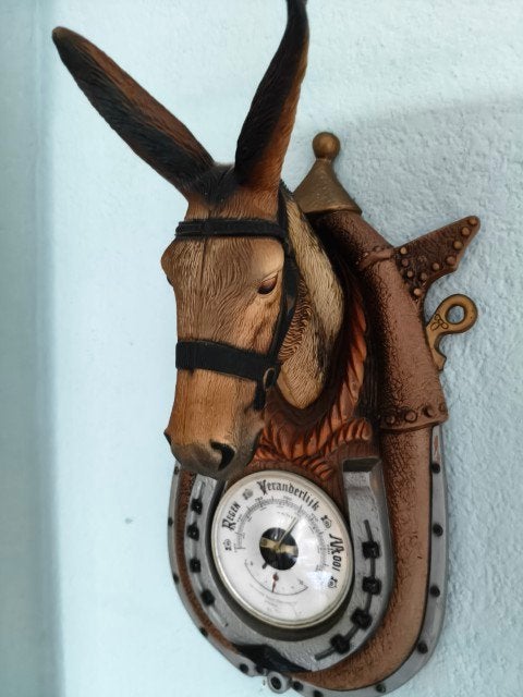 Vintage barometer ezel bruin kunststof, Huis en Inrichting, 36 cm, Gebruikt, Vintage, Ophalen of Verzenden