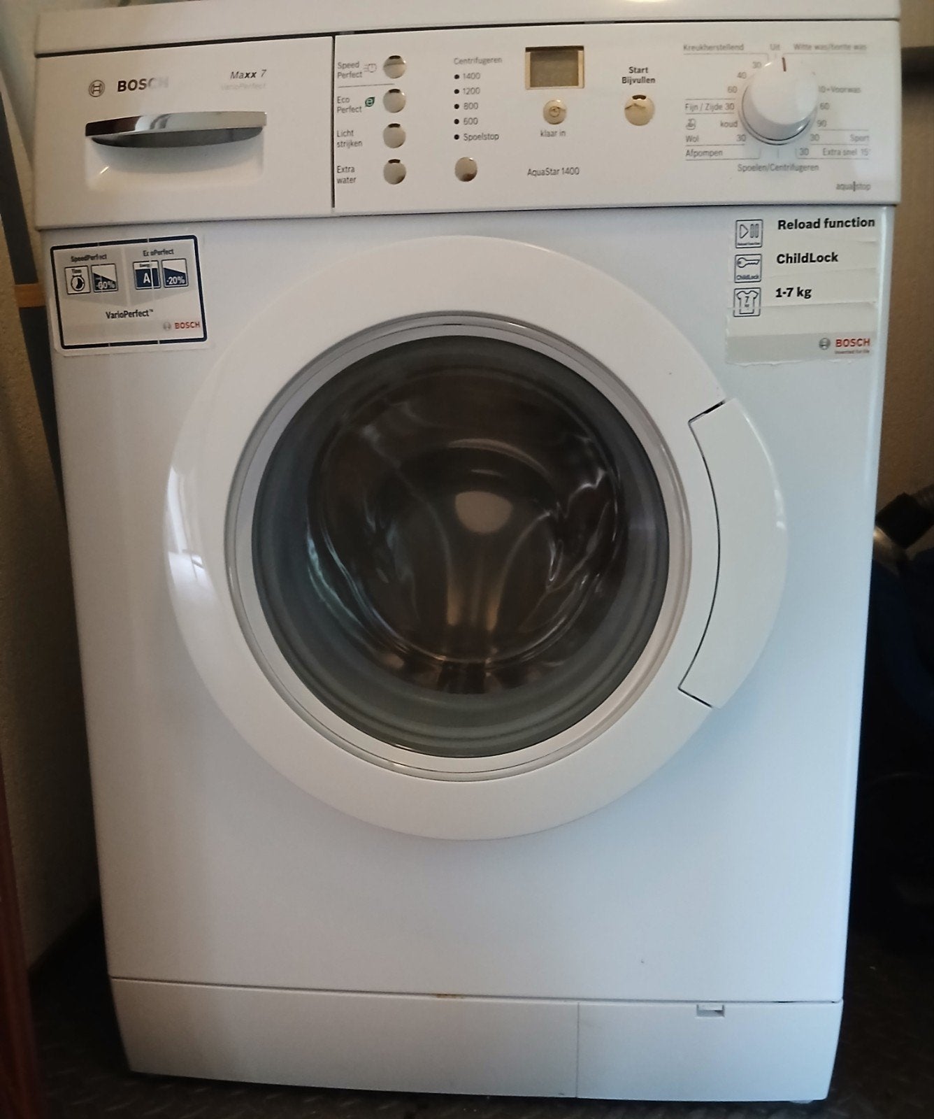Bosch Maxx 7 AquaStar 1400 Wasmachine - 7 kg, Ophalen, Zo goed als nieuw, Voorlader, 85 tot 90 cm