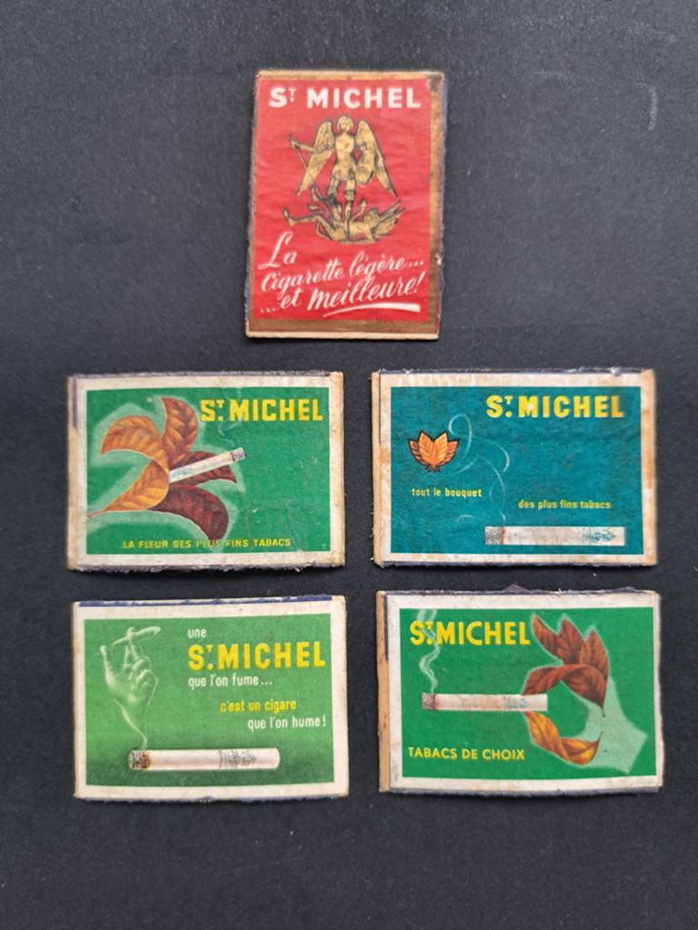 5x Vintage St. Michel Sigarettenmerk Luciferdoosjes, Verzamelen, Ophalen of Verzenden, Gebruikt, Luciferdoosjes of -merken