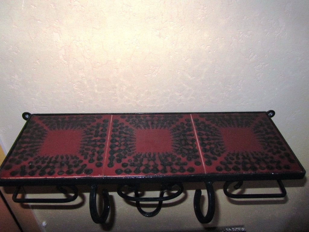 Vintage smeedijzer wandrek met keramiek tegels, Ophalen of Verzenden, Huis en Inrichting