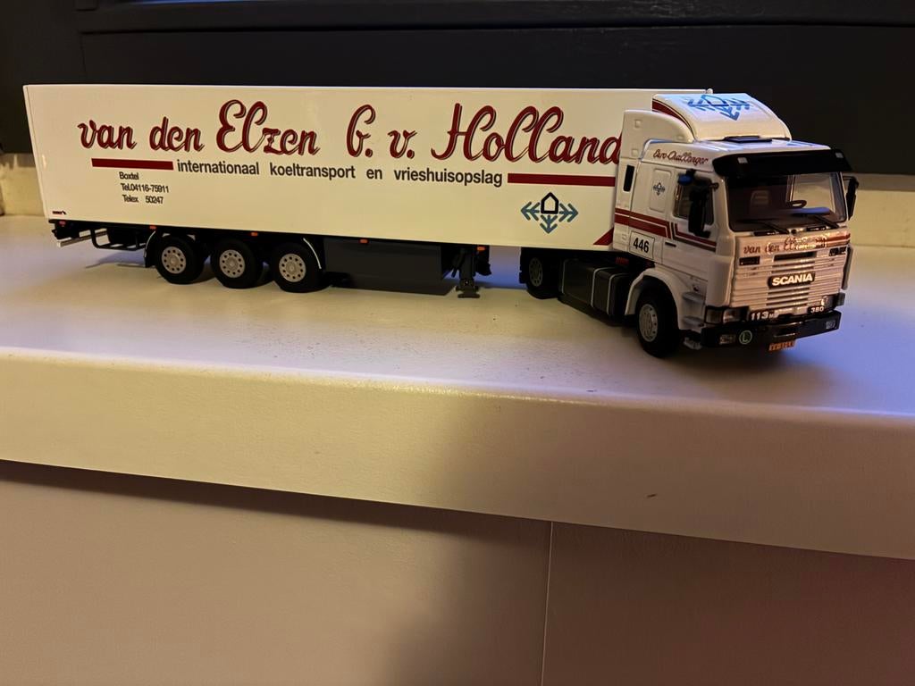 WSI Scania 113m 380 Topline van den Elzen, Hobby en Vrije tijd, Modelauto's | 1:50, Ophalen, Zo goed als nieuw, Bus of Vrachtwagen