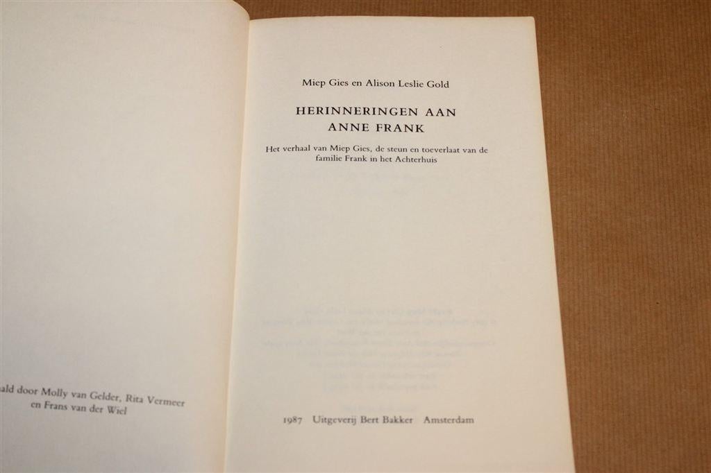 Herinneringen aan Anne Frank — Miep Gies, Achterhuis, Ophalen of Verzenden, Tweede Wereldoorlog, Gelezen, Overige onderwerpen