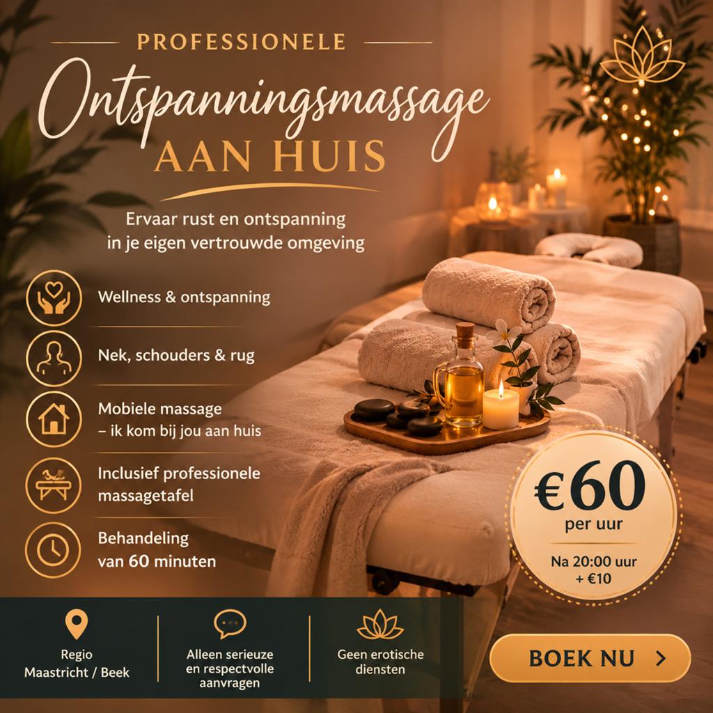 Professionele Full body ontspanningsmassage aan huis, Ophalen of Verzenden, Nieuw, Apparaat