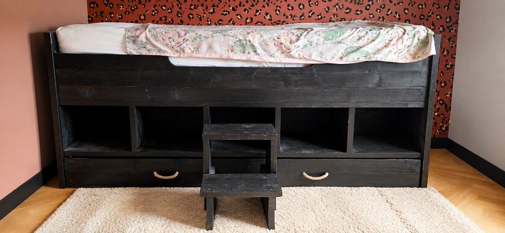 Rockwood kajuitbed steigerhout Tijn, Ophalen of Verzenden, Eenpersoons, 90 cm, Stapelbed