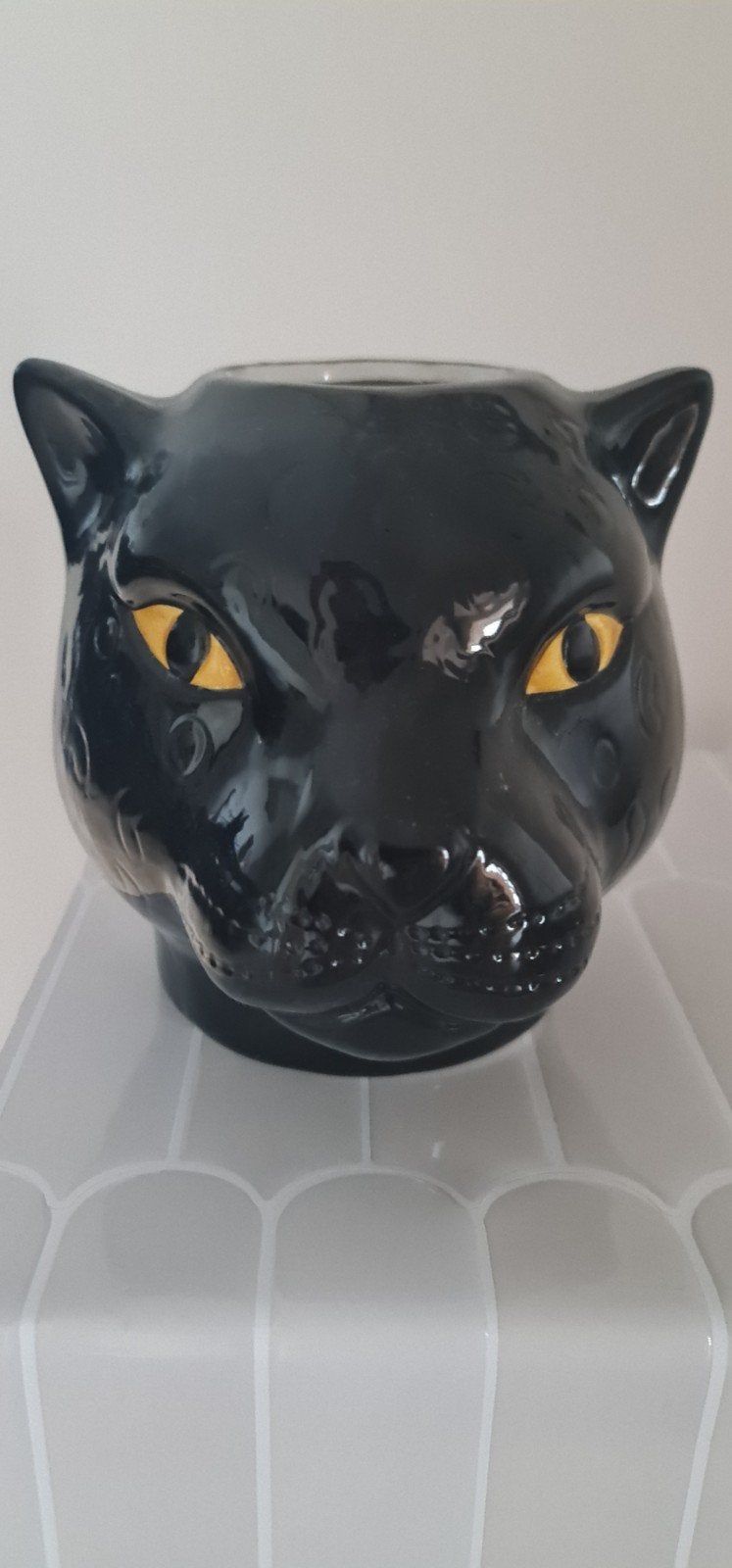 Zwarte Panter Vaas - Uniek Design, Zwart, Ophalen of Verzenden, Zo goed als nieuw, Met patroon/structuur