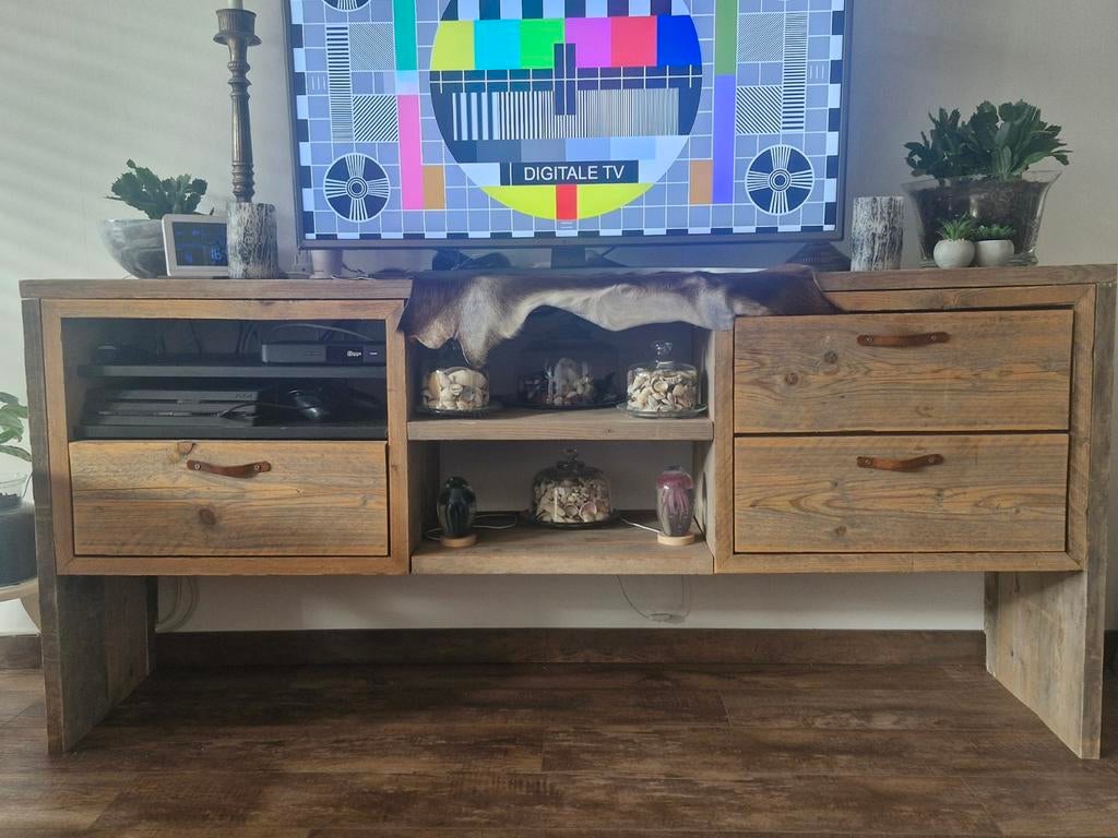 Robuuste steigerhouten wandkast/tv-meubel, Ophalen, 25 tot 50 cm, Minder dan 100 cm