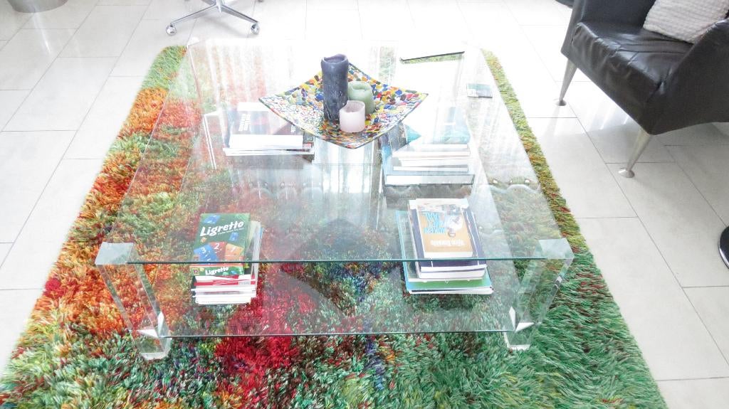glazen salontafel 1.00 x 1.00, Huis en Inrichting, Tafels | Salontafels, Gebruikt, 100 tot 150 cm, Design, Vierkant