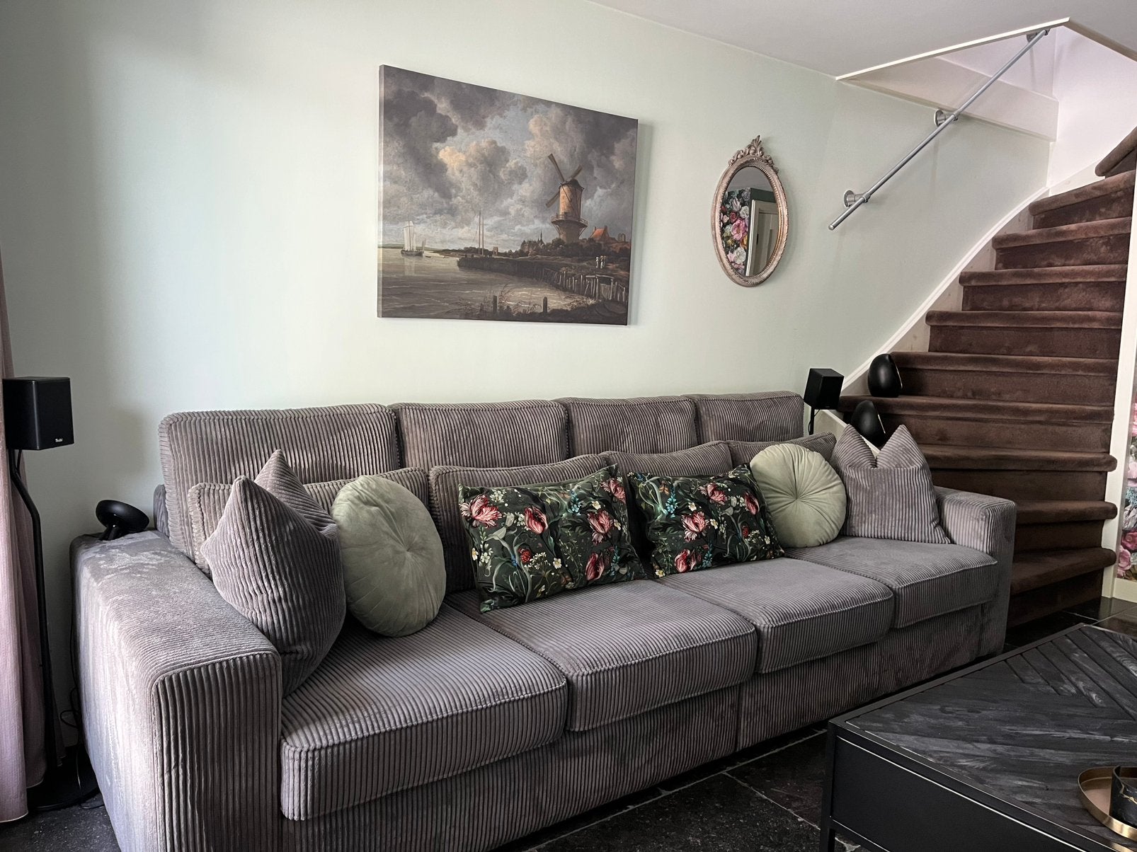 Grijze stoffen bank XL, Ophalen, 250 tot 300 cm, Gebruikt, Minder dan 75 cm