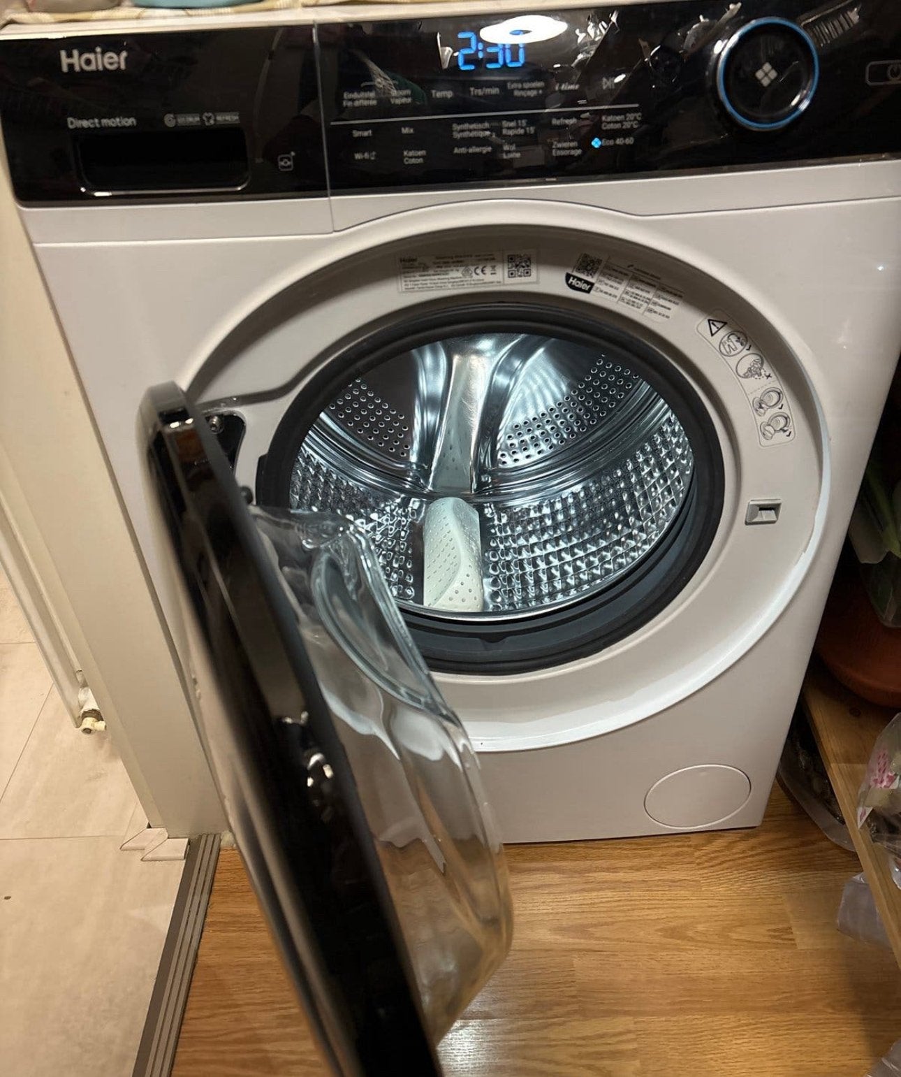 haier wasmachine 8-10 kg met wifi gekocht op 6 jan 2024, Ophalen, 8 tot 10 kg, Wolwasprogramma, 85 tot 90 cm