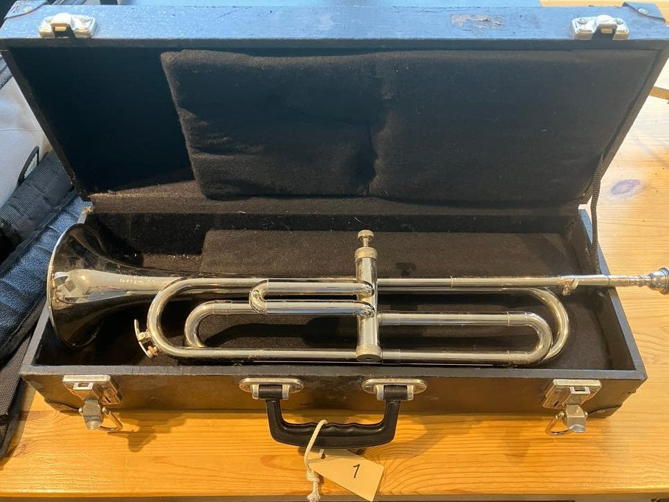Es-Des trompet/klaroen Schenkelaars met koffer, Muziek en Instrumenten, Ophalen of Verzenden, Gebruikt, Es-trompet, Met koffer