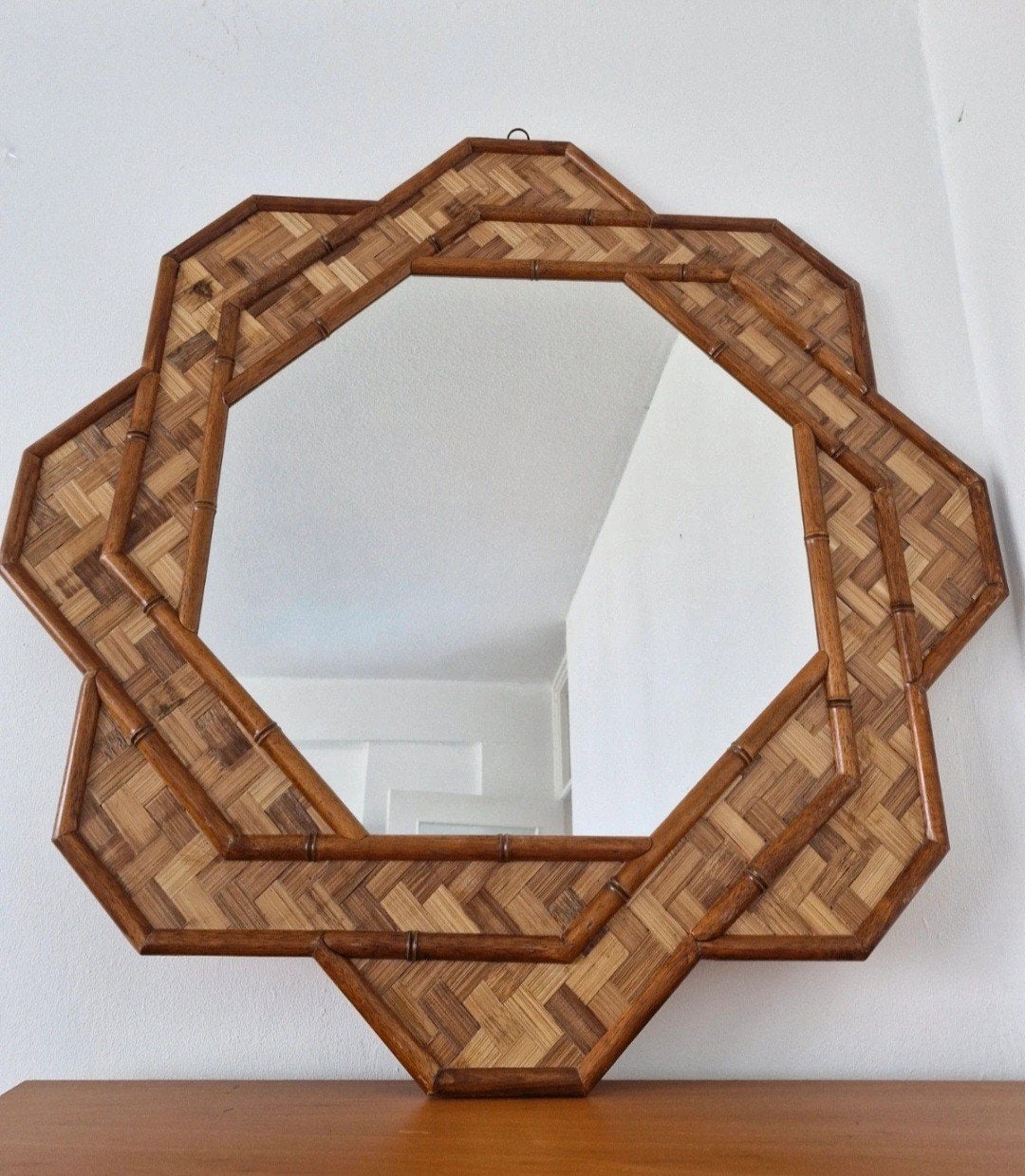 Vintage Bamboe en Rotan Spiegel - Uniek Design, Ophalen of Verzenden