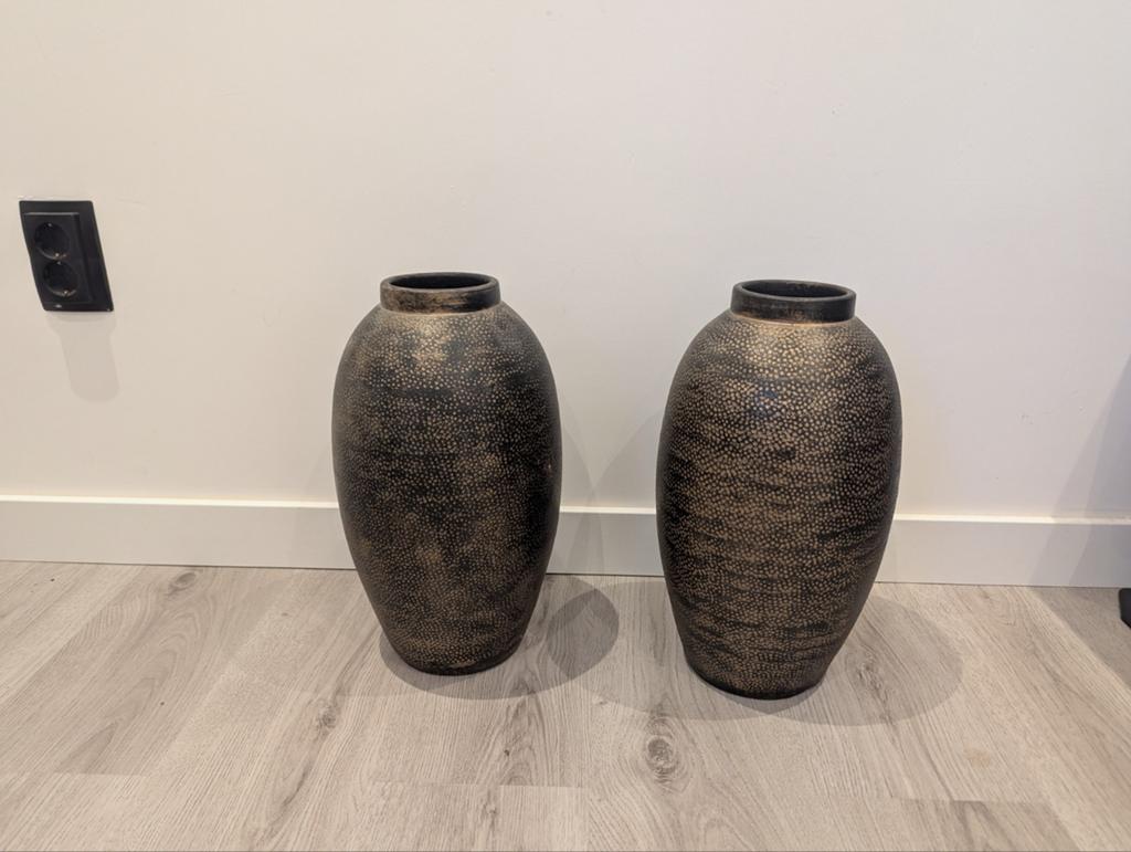 Set van 2 decoratieve vazen, zwart met goudkleurige stippen, Ophalen of Verzenden