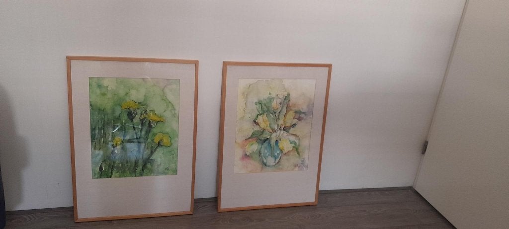 Aquarel bloemen en abstracte 3 luik, Bloemen, Paneel, Ophalen of Verzenden, Origineel werk