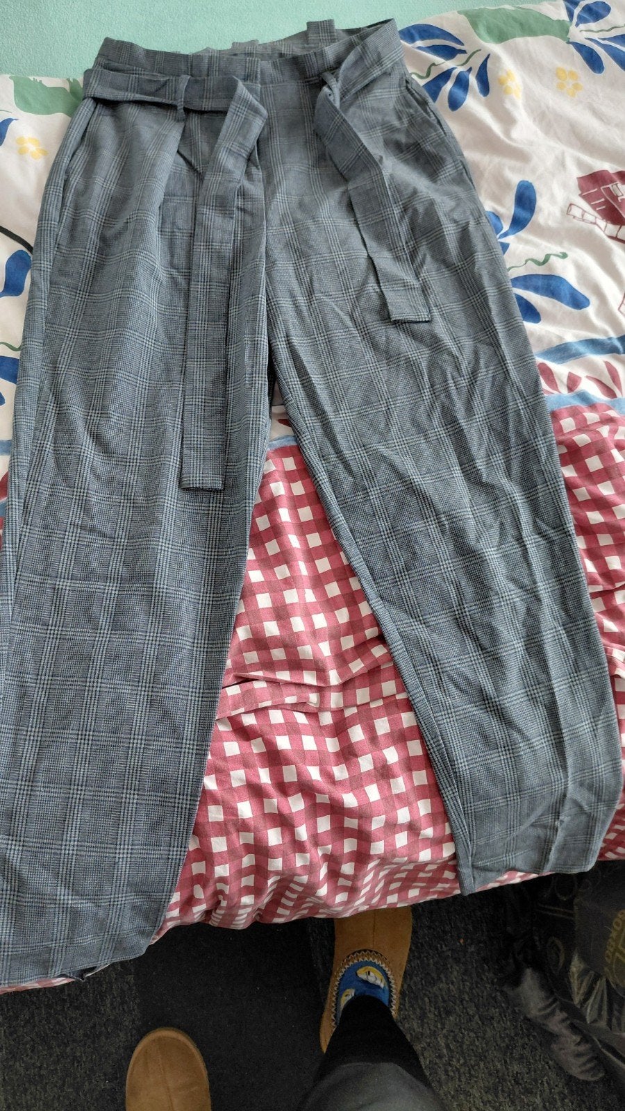 ONLY geruite pantalon met strikceintuur - Maat 38 (M), Maat 38/40 (M), Blauw, Ophalen of Verzenden, Lang