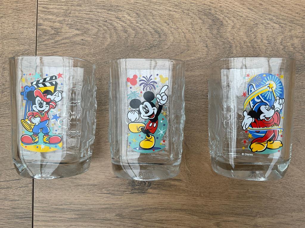 3 nieuwe DisneyWorld Mc Donalds Mickey Mouse glazen, Ophalen, Mickey Mouse, Nieuw, Servies