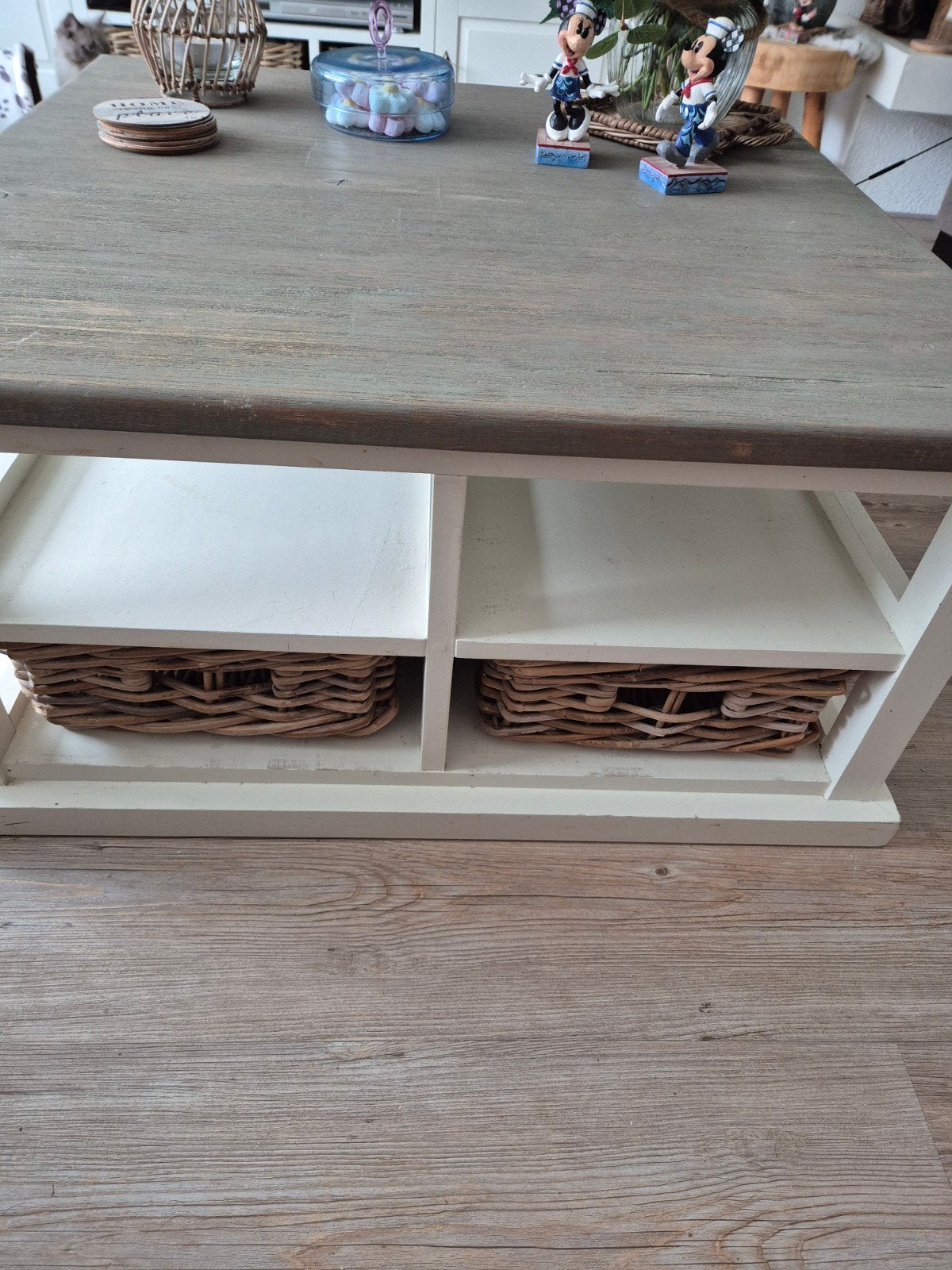 Landelijke salontafel met opbergruimte, Ophalen, Gebruikt, 50 tot 100 cm, Vierkant