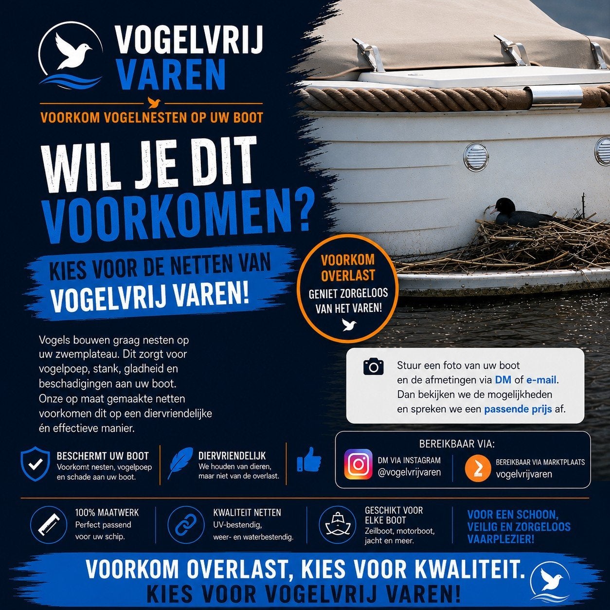 Vogelweringsnetten op maat voor boten, Watersport en Boten, Ophalen of Verzenden, Nieuw, Overige typen