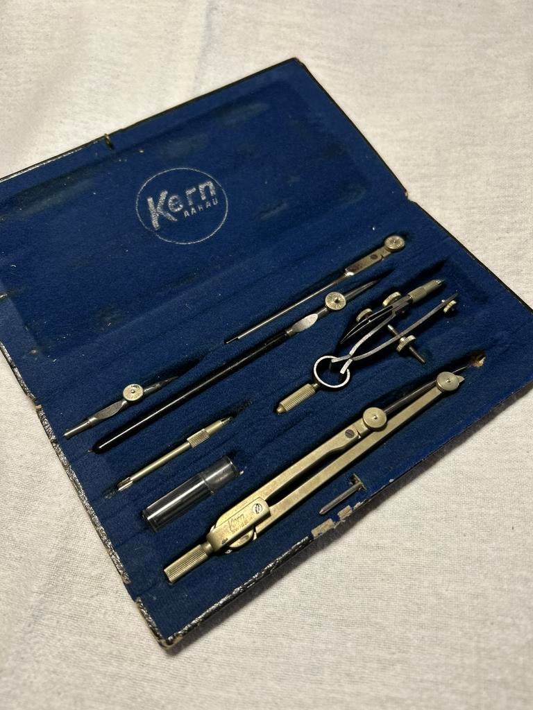 Vintage passer set in originele doos 18 x 9,5 cm, Gebruikt, Ophalen of Verzenden, X, X