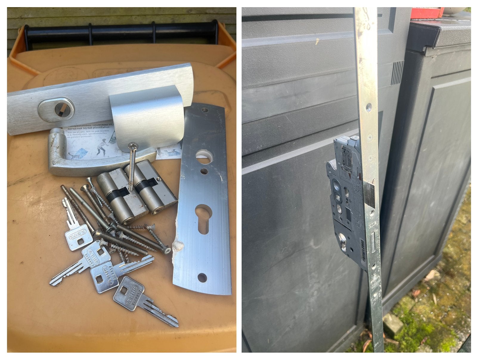 Meerpuntsslot voordeur incl 2 cilinders, 4 sleutels,deurknop, Ophalen, Gebruikt, Rvs, Slot