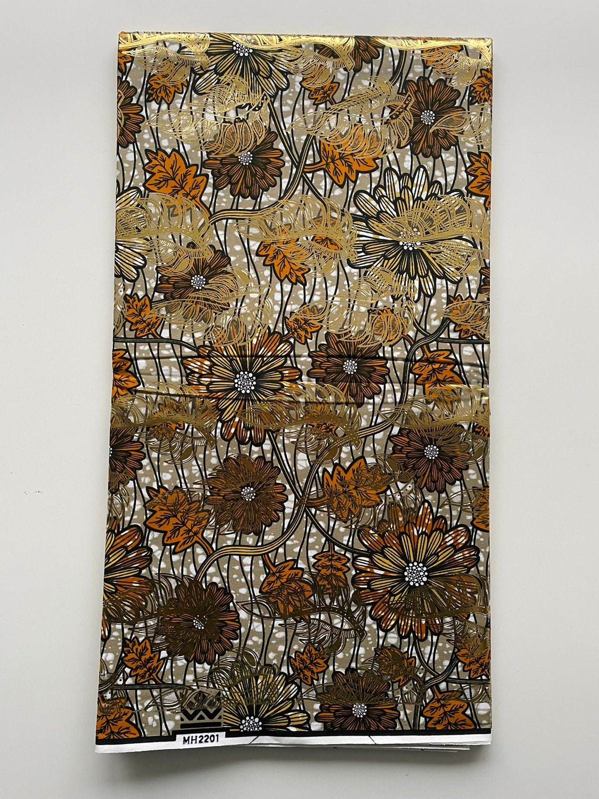 Afrikaanse stof met goudopdruk 2 yards, Bruin, Verzenden, Nieuw, 30 tot 120 cm