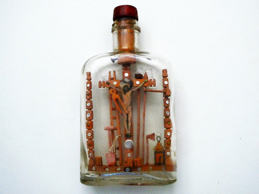 Golgotha geduldfles fles houder passie werktuigen kruisiging, Ophalen of Verzenden