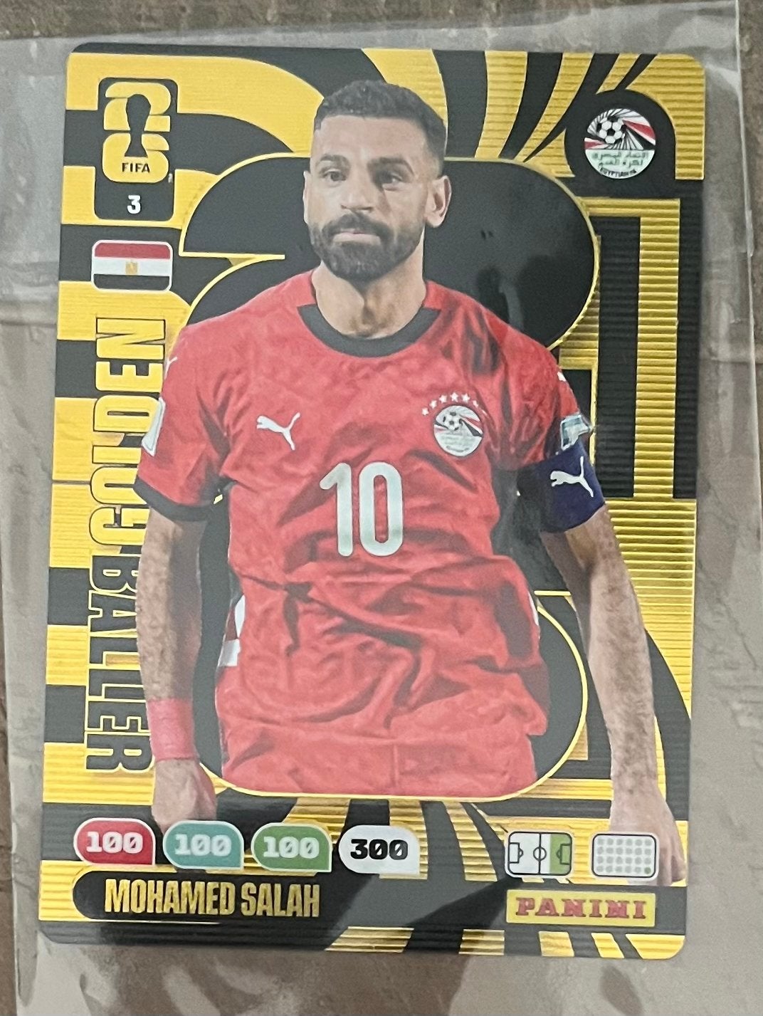 Mohamed Salah Panini FIFA 365 Adrenalyn XL golden baller!, Ophalen of Verzenden, Zo goed als nieuw, Buitenlandse clubs, Spelerskaart