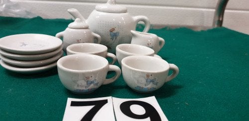 Mini servies zwanen, wit met blauw, Ophalen of Verzenden