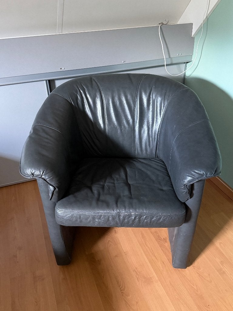 Lederen kuipstoel, Huis en Inrichting, Ophalen, Gebruikt, 75 tot 100 cm, Leer