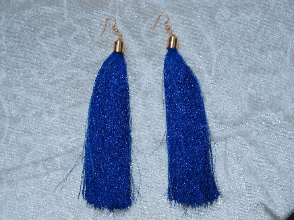 oorbellen van kwastjes donkerblauw, Overige materialen, Hangers, Blauw, Nieuw