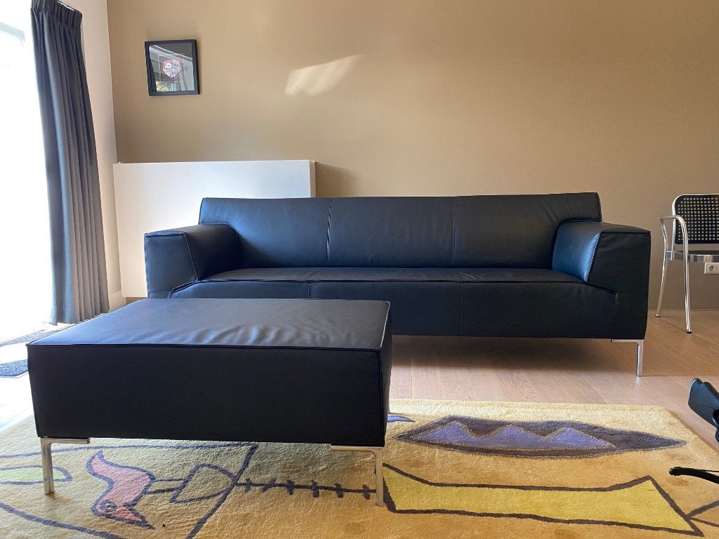 Design on Stock Bloq bank 3 - zits, zwart leer Boca met poef, Ophalen, 100 tot 125 cm, Driepersoons, Zo goed als nieuw