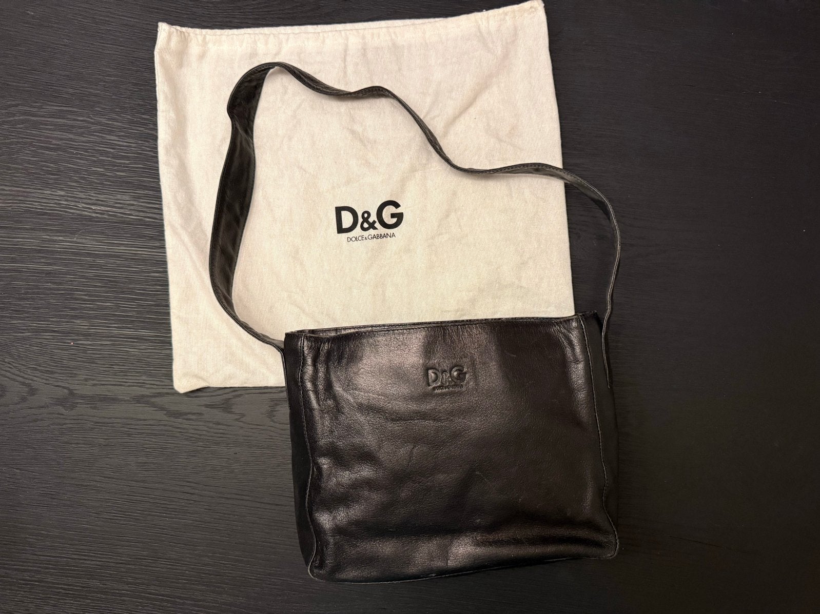D&G Dolce & Gabbana Leren Schoudertas Zwart, Ophalen of Verzenden, Gebruikt, Zwart, Schoudertasje