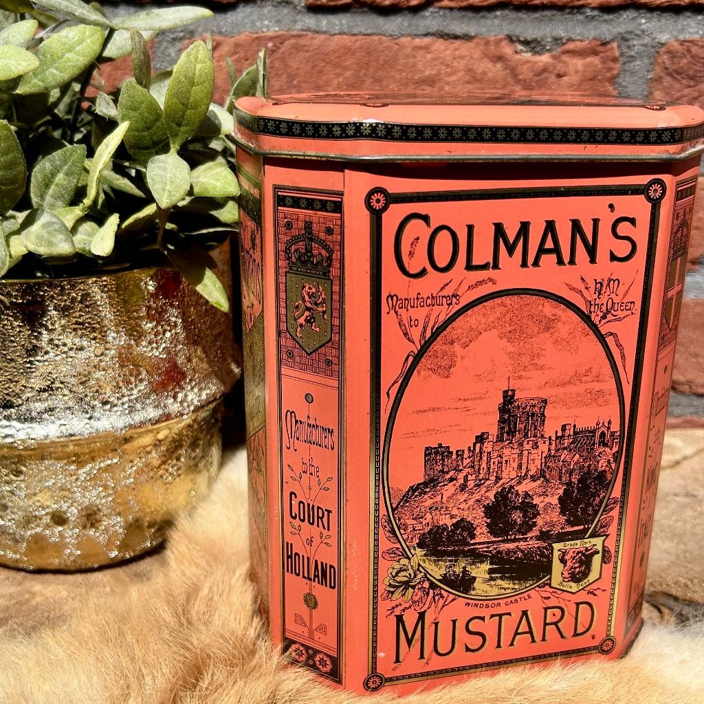 Vintage 'Colman's Mustard' blik zalmroze/ goud, Verzamelen, Ophalen of Verzenden, Gebruikt, Overige, Overige merken