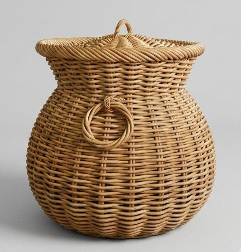 Grote rotan buikmand / wasmand 50 cm Rattan basket, Ophalen, Gebruikt, Rond, Riet