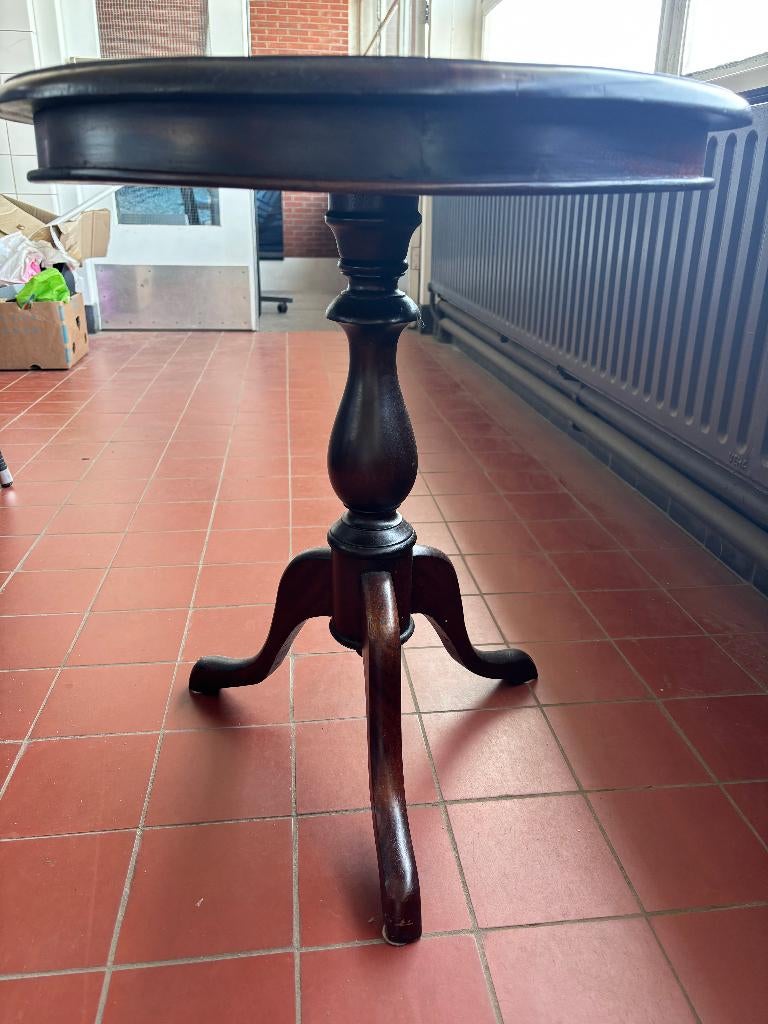 Antieke Ronde Bijzettafel Mahonie Bruin Hout Tripod, Ophalen