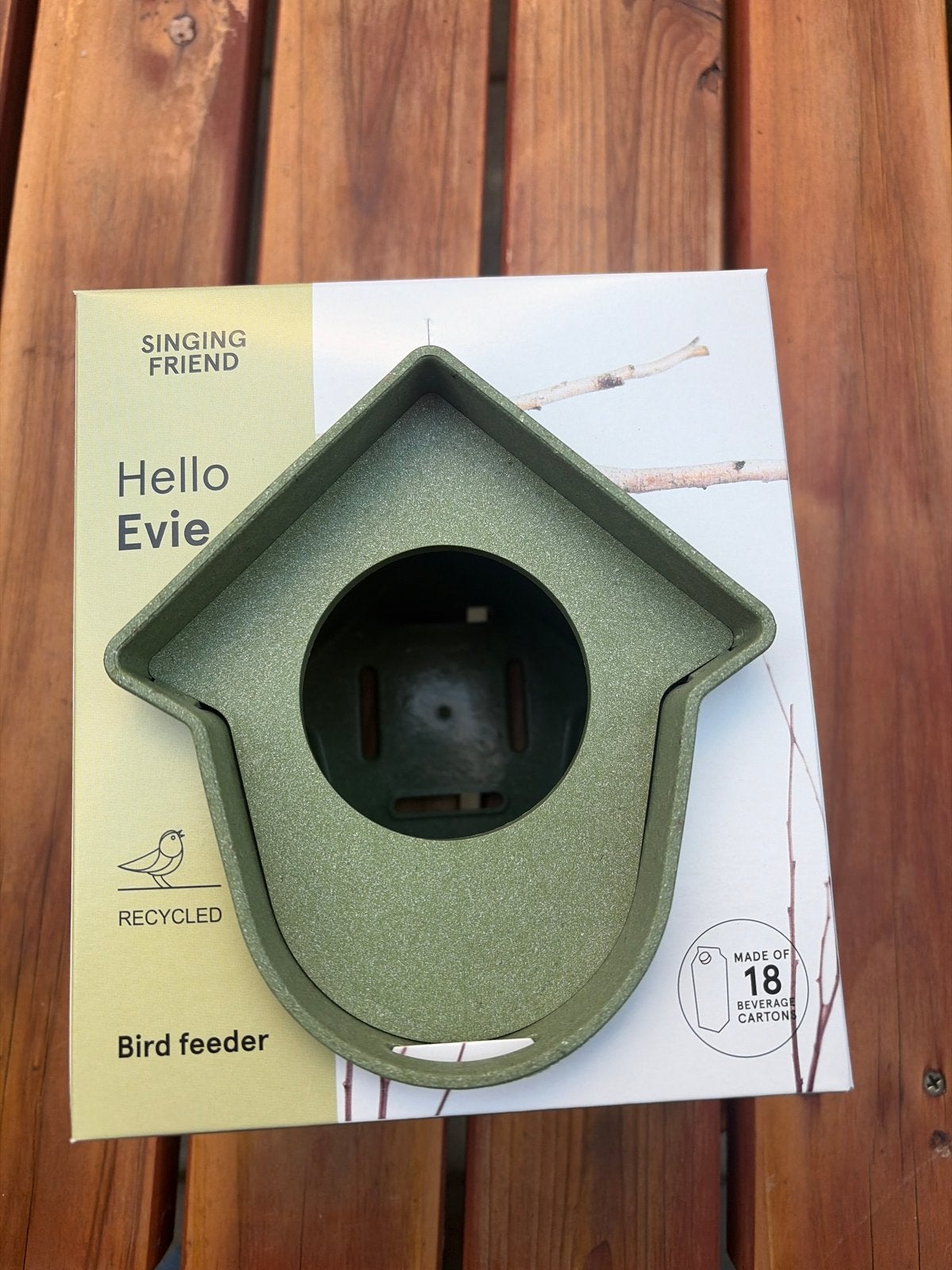 Vogelhuisje / Voederhuisje "Hello Evie" - Gerecycled, Ophalen, Nieuw