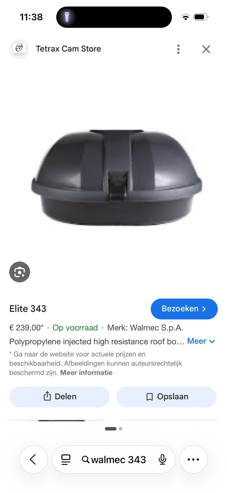 Walmec Elite 343 Polypropyleen Dakbox, Auto diversen, Ophalen, Gebruikt