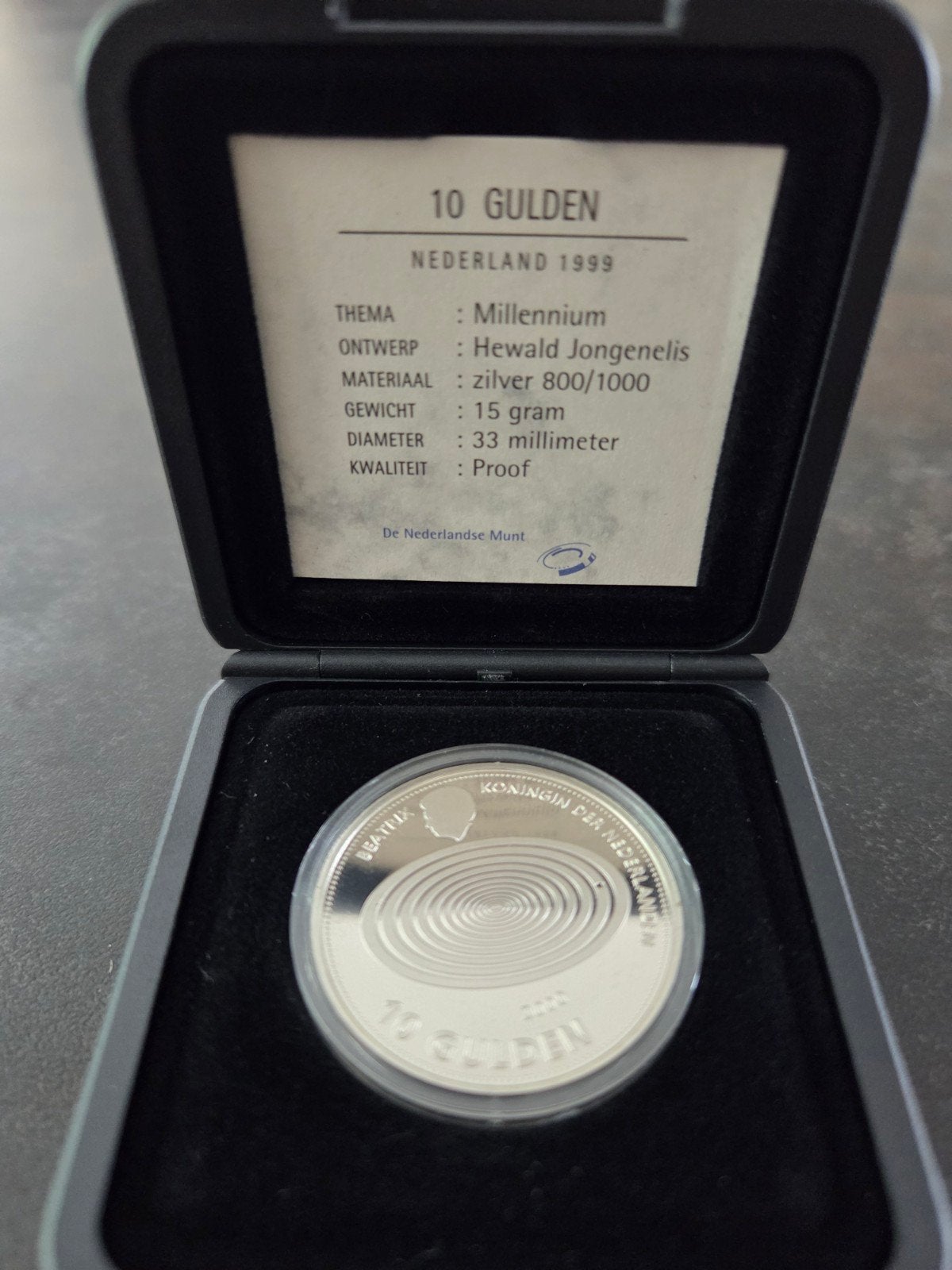 10 Gulden Nederland 1999 Millennium Zilveren Munt Proof, Koningin Beatrix, Zilver, Ophalen of Verzenden, Losse munt