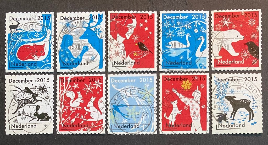 Decemberzegels 2015 gestempeld - mail uw keuze + bod, Ophalen of Verzenden, Na 1940, Gestempeld