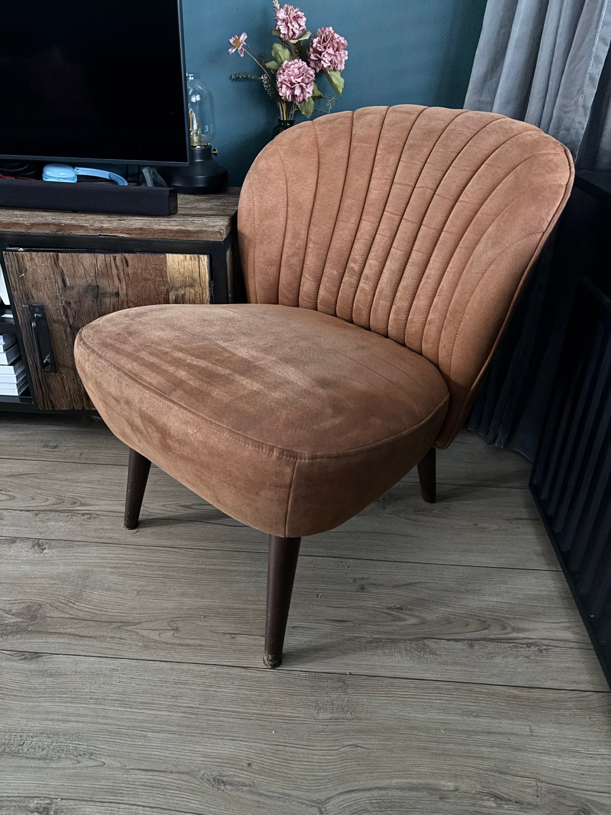 Compacte bruine fauteuil, Minder dan 75 cm, Ophalen of Verzenden, Zo goed als nieuw, Stof