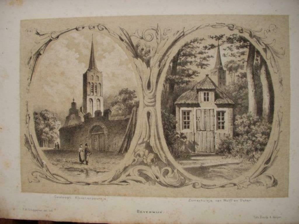 47 / Beverwijk / Zomerhuis Wolf en Deken Litho 1876, Antiek en Kunst, Ophalen of Verzenden
