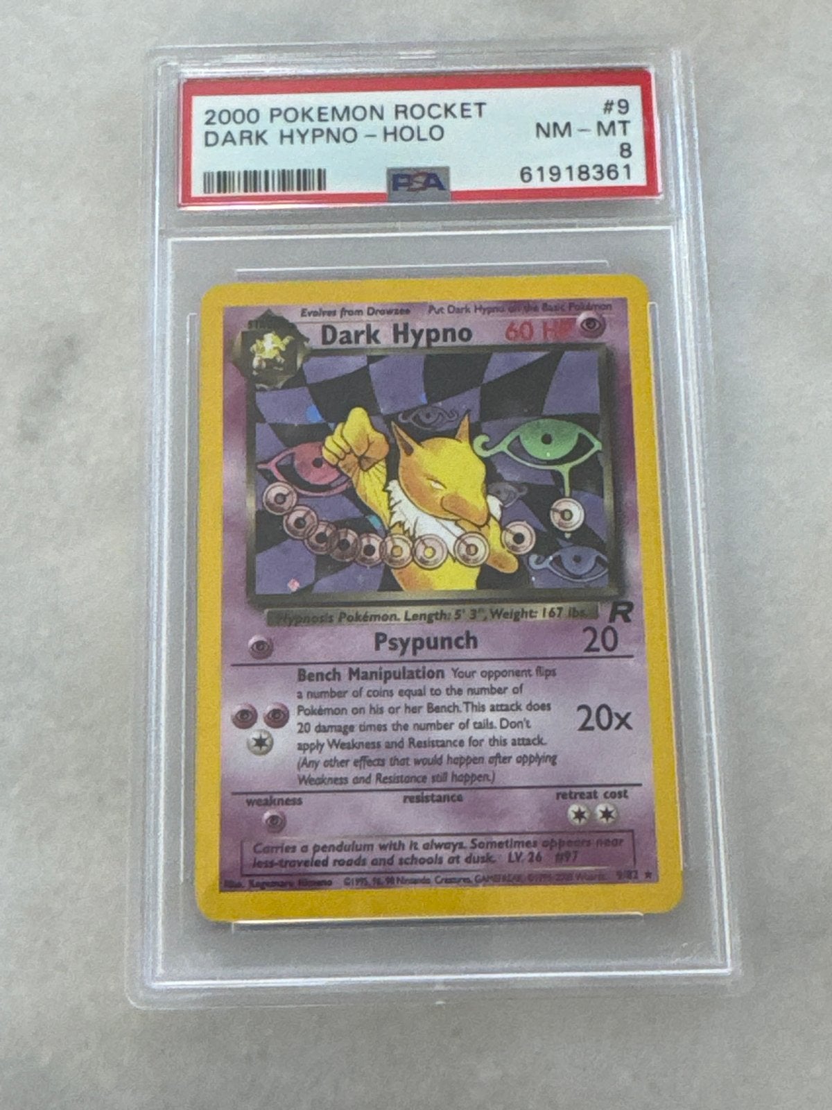 2000 Pokémon Rocket Dark Hypno Holo PSA 8 NM-MT, Verzenden, Zo goed als nieuw, Losse kaart, Foil