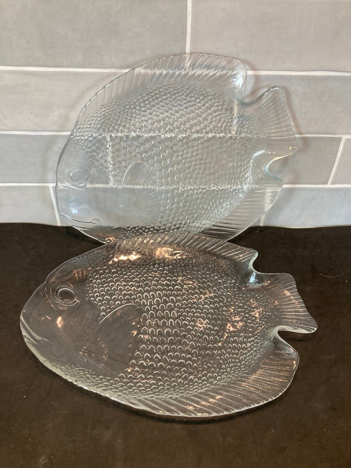 Vintage glazen visschaal, 26cm (210326), Glas of Glazen, Ophalen of Verzenden, Overige stijlen, Glas