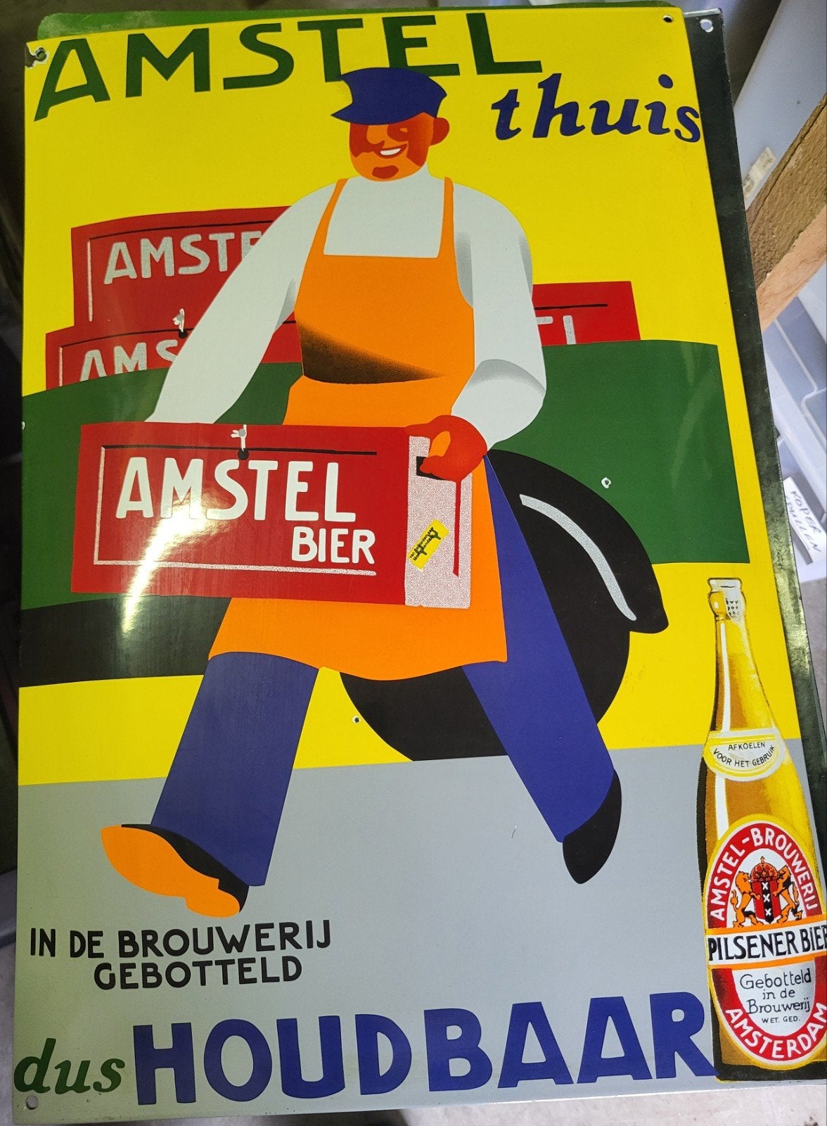 Amstel Bier Emaille Bolvormig Reclamebord - 60x40 cm, Ophalen