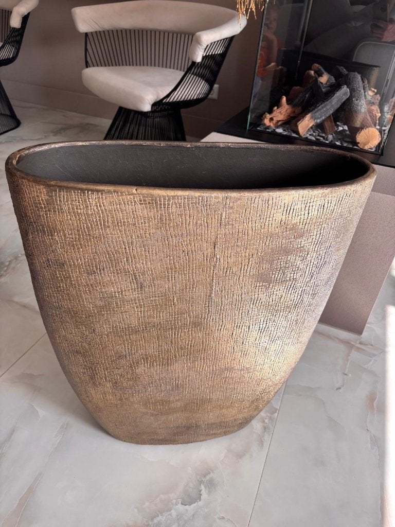 Bloempot MIRA goud/champagne, Ophalen, 40 cm of meer, Rond, Binnen